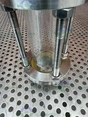 USED 316L STAINLESS STEEL SINGLE WALL  IN LINE SIGHT GLASS W/ 1 1/2" SANITARY FITTING