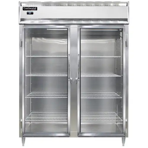 Continental D2RENSAGD 57" Two Section Reach In Refrigerator, (2) Left/right Hinge Glass Doors, Top Compressor, 115v
