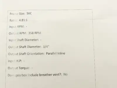 Val-Co 450365 Spur Gearbox 4.81:1 Reducer 358rpm 56C Parallel Shaft