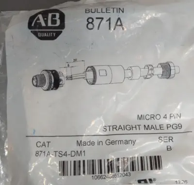 Allen Bradley 871A-TS4-DM1/B Micro 4 Pin Straight Male Loc5B4/3