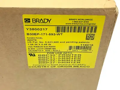 New | in-Stock Brady Raised Panel Labels for B30 Printers 0.49" x 1.06" White Blank Label Michigan US | Maverick Industrial Sales #1392604