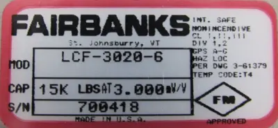 NEW FAIRBANKS LCF-3020-6 LOAD CELL 15K LCF30206