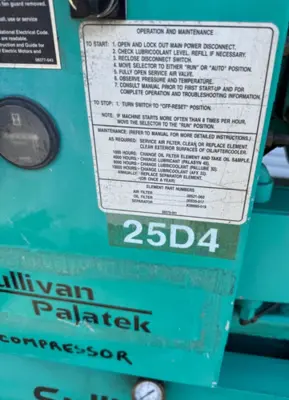 Sullivan Palatek 25 HP Rotary Screw Air Compressor 120 Gallon Tank 25D4