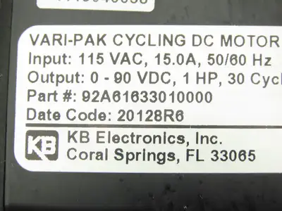 Camco 92A61633010000 Vari-Pak DC Motor Speed Control 0-90VDC 1HP 115V Input