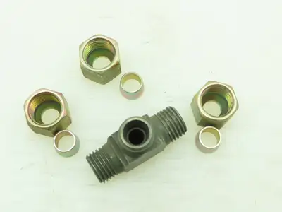 VOSS Steel Flareless Metric Union Tee Compression Fitting 8mm Tube  LOT OF 5