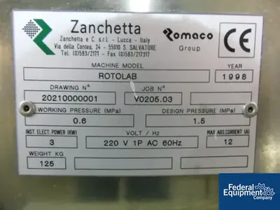 USED Zanchetta 1.8 LITER ZANCHETTA ROTOLAB MIXER, S/S