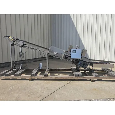 Used 8" wide Incline Belt Incline Conveyor w/ Bag Flattening