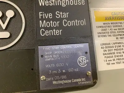 Five Star Double-Sided Motor Control Center (MCC), 600V Max., 1000A, 12 Buckets