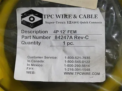 TPC Wire & Cable 84247A 12 AWG Aluminum Cord Set 4 Pole 12 ft ULTRA-GARD New