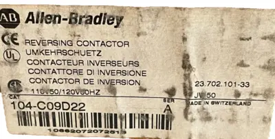 ALLEN BRADLEY 104-C09D22 REVERSING CONTACTOR SERIES A 100-C09I0 NEW, SURPLUS