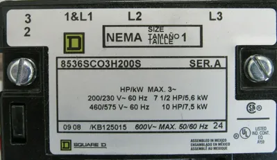 NEW SQUARE D 8536SCW23V81CFF4H200P51TX11-SPL STARTER SIZE 1 8536SCO3H200S