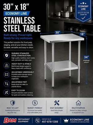 30"x18" Economy Line Stainless Steel Table