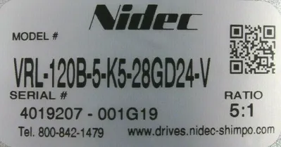 NEW NIDEC VRL-120B-5-K5-28GD24-V GEARBOX 5:1 VRL120B5K528GD24V
