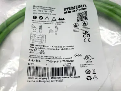 New | in-Stock Murrelektronik Double Ended Ethernet Cable M12 RJ45 4-Pole 2m Cable & Wire Michigan US | Maverick Industrial Sales #1460997