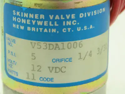 Honeywell Skinner V53DA1006 Solenoid Valve 3-Way NC 12VDC Vacuum 5 PSI 1/8" NPT