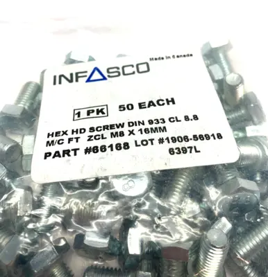 New | in-Stock Infasco Hex Head Screw DIN 933 CL 8.8 ZCL M8x16MM Bolts Michigan US | Maverick Industrial Sales #1487472