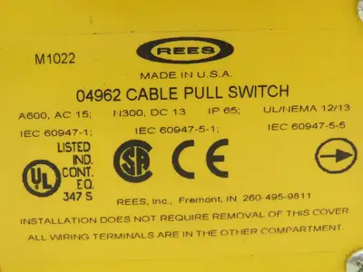 Rees 04962 Cable Pull Safety Switch E-Stop Assembly With Broken Cable Detection