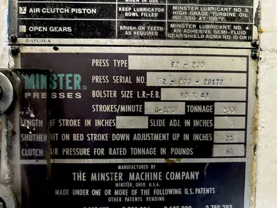 USED 1972 MINSTER MINSTER E2-200-60-48 PRESS