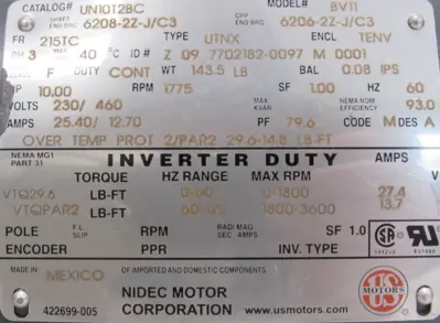 NEW NIDEC UN10T2BC MOTOR 10HP 215TC 230/460V