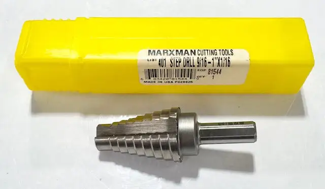Marxman 9/16" - 1" x 1/16" HSS Step Drill Bit 3/8" Shank USA Made
