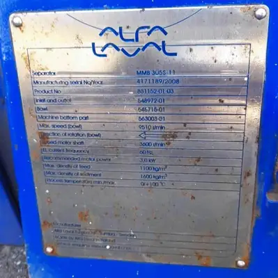 Alfa-Laval MMB 305S-11 lube oil purifier, SS.