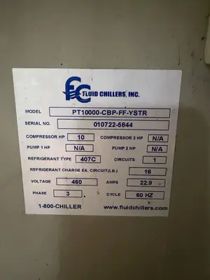 10 HP FLUID CHILLERPT1000-CBP-FF-YSTR CHILLER UNIT(NEW IN 2021). STOCK # 0549126