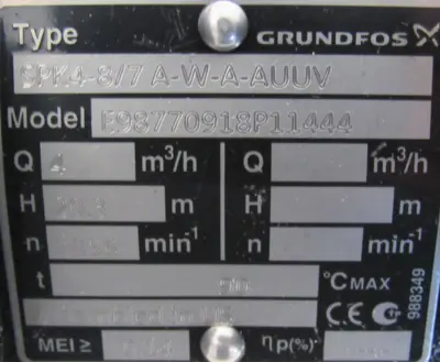 NEW GRUNFOS SPK4-8/7 A-W-A-AUUV PUMP 98770915 SPK487AWAAUUV
