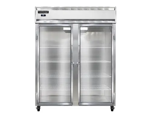 Continental 2RENSSSGD 57" Two Section Reach In Refrigerator, (2) Sliding Glass Doors, Top Compressor, 115v