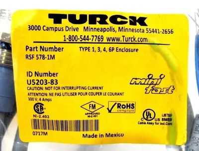 LOT OF 2 NEW TURCK RSF 578-1M RECEPTACLE U5203-83 RSF5781M