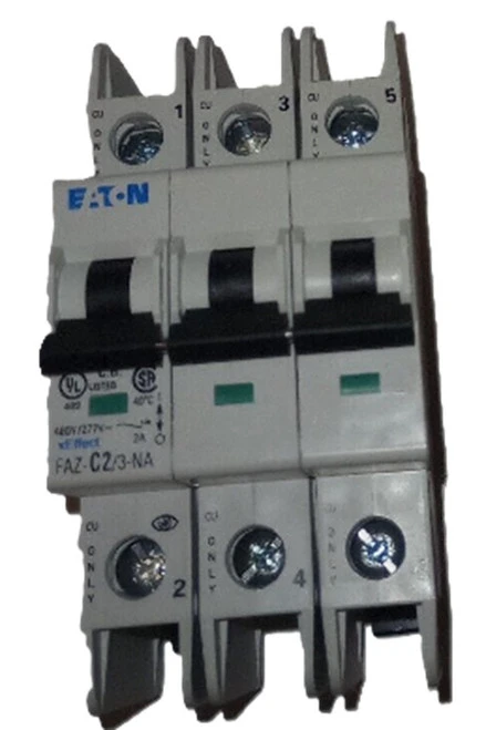 Moeller Eaton FAZ-C2/3-NA 102240 Miniature Circuit Breaker, 2 A, 3 Pole, C Curve [New]