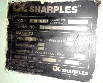 Sharples P3400 decanter centrifuge, 316SS.