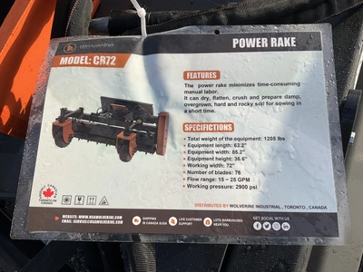 Used WOLVERINE CR72 POWER RAKE SKID STEER ATTACHMENT Power Rakes Michigan US | Miedema Asset Management Group #1760436