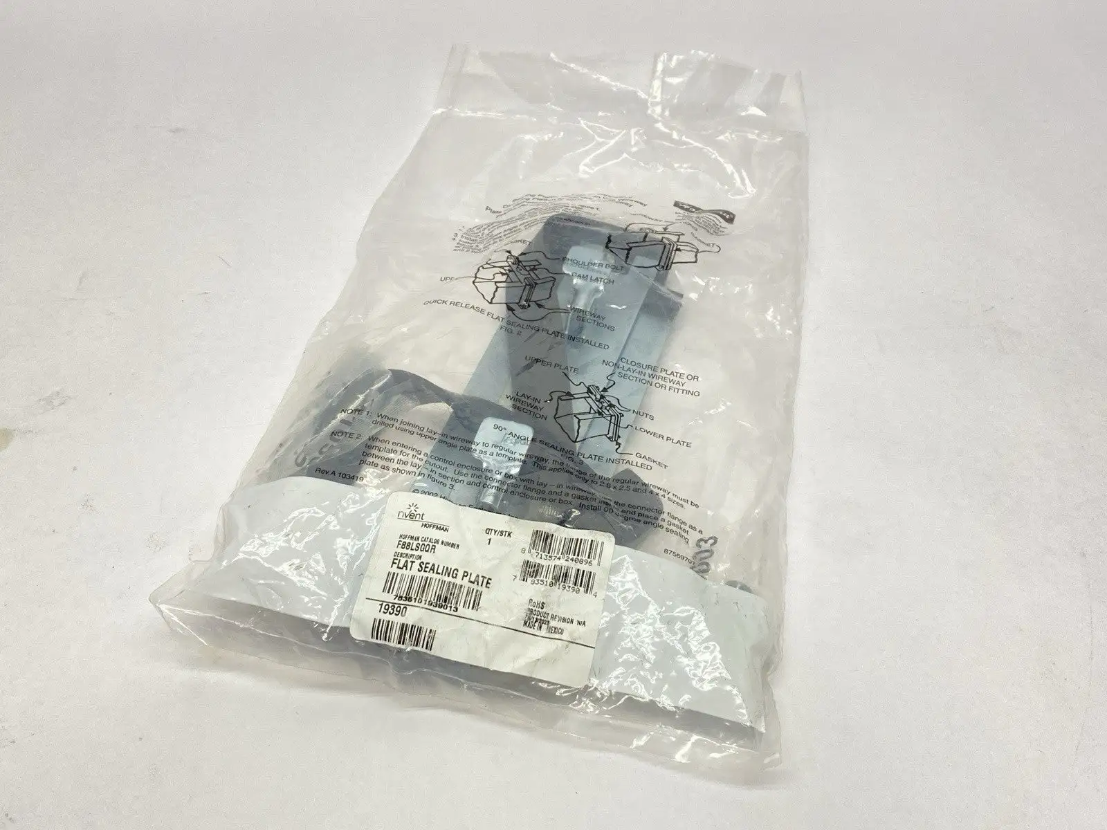 F88LSGQR | Hoffman  Quick-Release Flat Wireway Sealing Plate 8" x 8" Gray 19390 - New