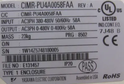 REFURBISHED YASAKAWA CIMR-PU4A0058FAA DRIVE P1000 CIMRPU4A0058FAA