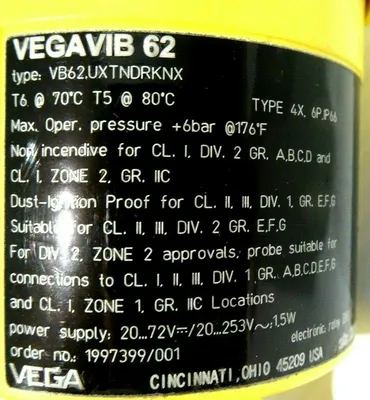NEW VEGA VB62.UXTNDRKNX LEVEL SENSOR W/ TUNING FORK VEGAVIB 62