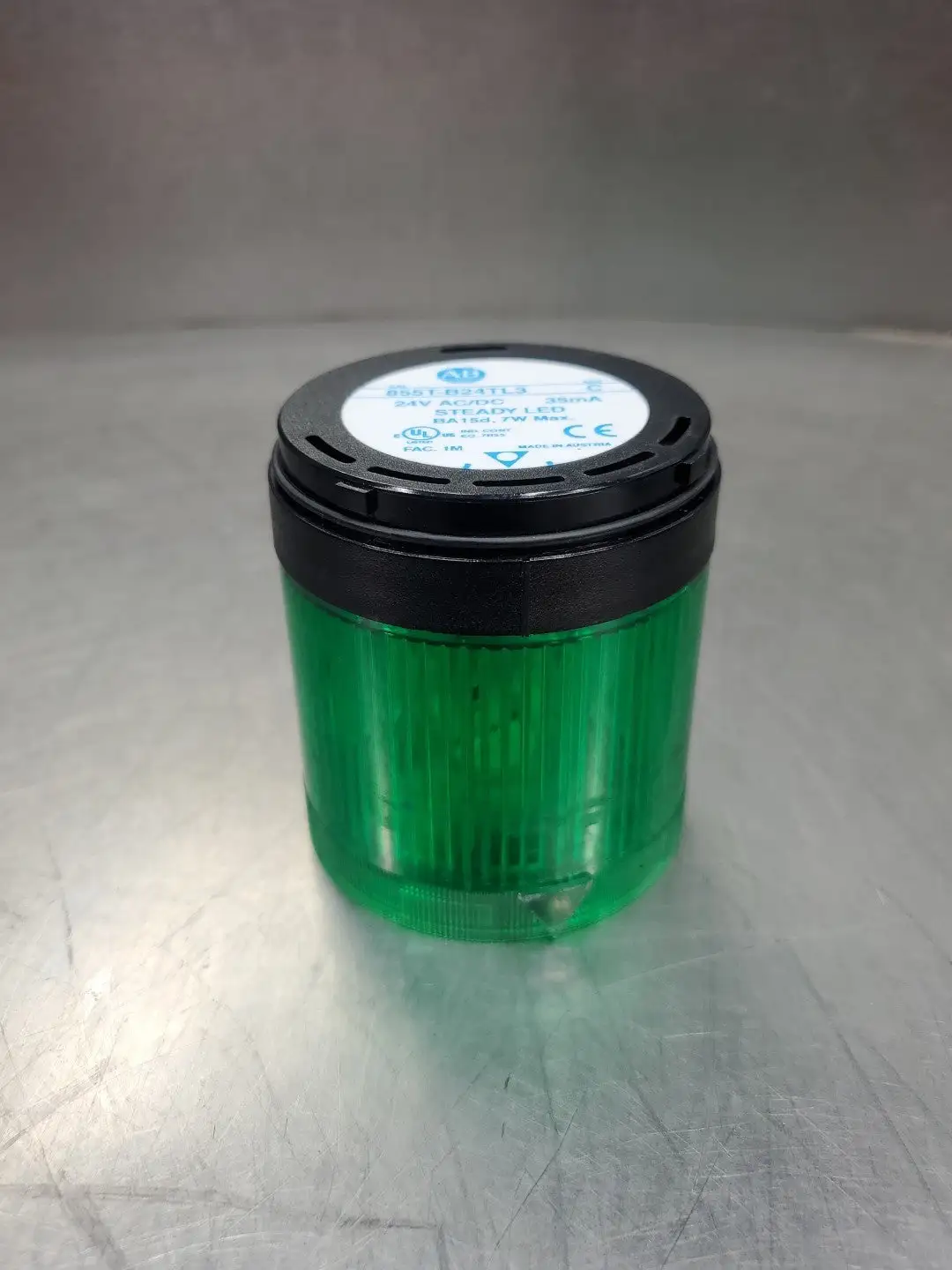 USED Allen-Bradley 855T-B24TL3 Ser. C Steady Green LED Stack Light, 24V