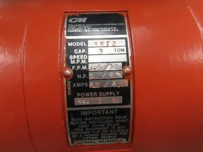 CM Lodestar RRT2 3 Ton Electric Chain Hoist 13' Lift 11/3.5FPM 635 Power Trolley