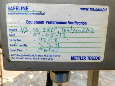 USED SAFELINE METAL DETECTOR V3, SS, 2 X 6", 100/