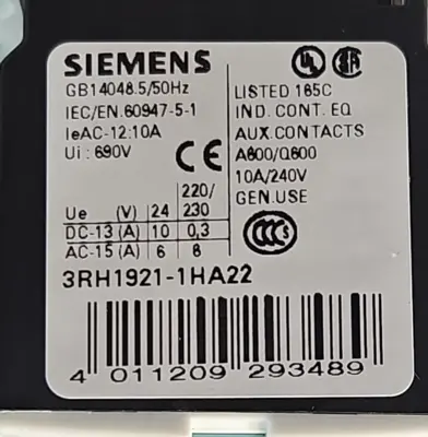 Siemens 3RT1926-1B00 w/ 3RH1921-1HA22 Contactor Loc4E44