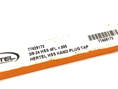 USED HERTEL STRAIGHT FLUTE TAP: 3/8-24 UNF, 4 FLUTE, PLUG CHAMFER, HIGH-SPEED