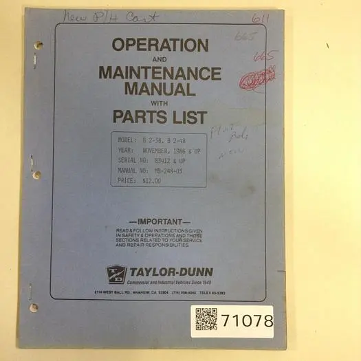 Used TAYLOR DUNN MB-248-03 Manuals Michigan US | Ideal Machinery #567404