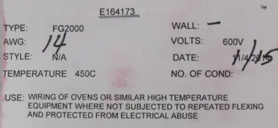 FG2000 14 AWG RED HIGH TEMP WIRE 1/14 "A" NICKEL 450C 1000FT 491401U2 500070378