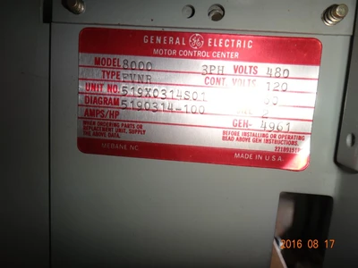General Electric 8000 Series Size 2 Motor Control Bucket