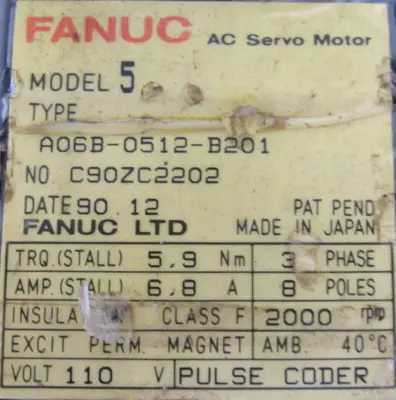 REFURBISHED FANUC A06B-0512-B201 SERVO MOTOR A06B0512B201