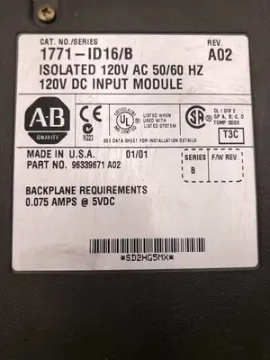 Allen-Bradley 1771-ID16/B Rev. A02 Isolated 120V AC DC Input Modules
