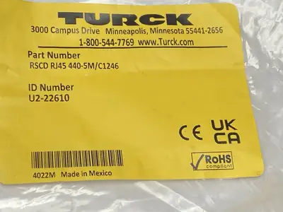 New | in-Stock Turck Ethernet Cordset Male M12 To RJ45 5m U2-22610 Cable & Wire Michigan US | Maverick Industrial Sales #1393114