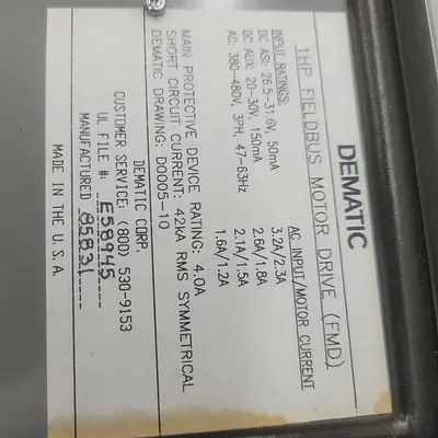 Used DEMATIC DEMATIC 1HP FIELDBUS MOTOR DRIVE INDUSTRIAL CONTROL PANEL ENCLOSURE TYPE 12,4 CJ-788817 Electrical Panels | ND Industrial Surplus #1225078