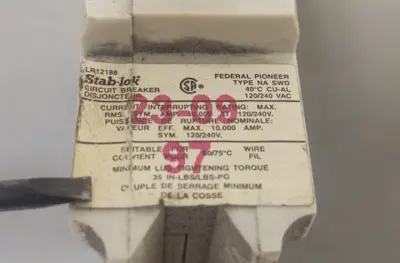 🔥FPE Federal Pacific Electric NA Stab Lok Circuit Breakers, 20A 1P