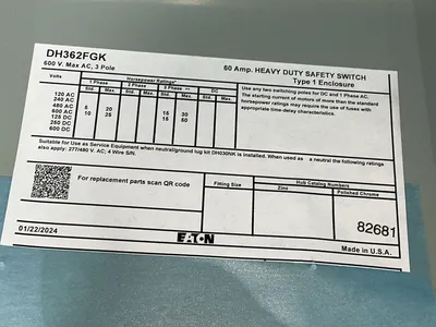 New | in-Stock EATON DH362FGK Disconnects Ohio US | HGR 24 #1278492