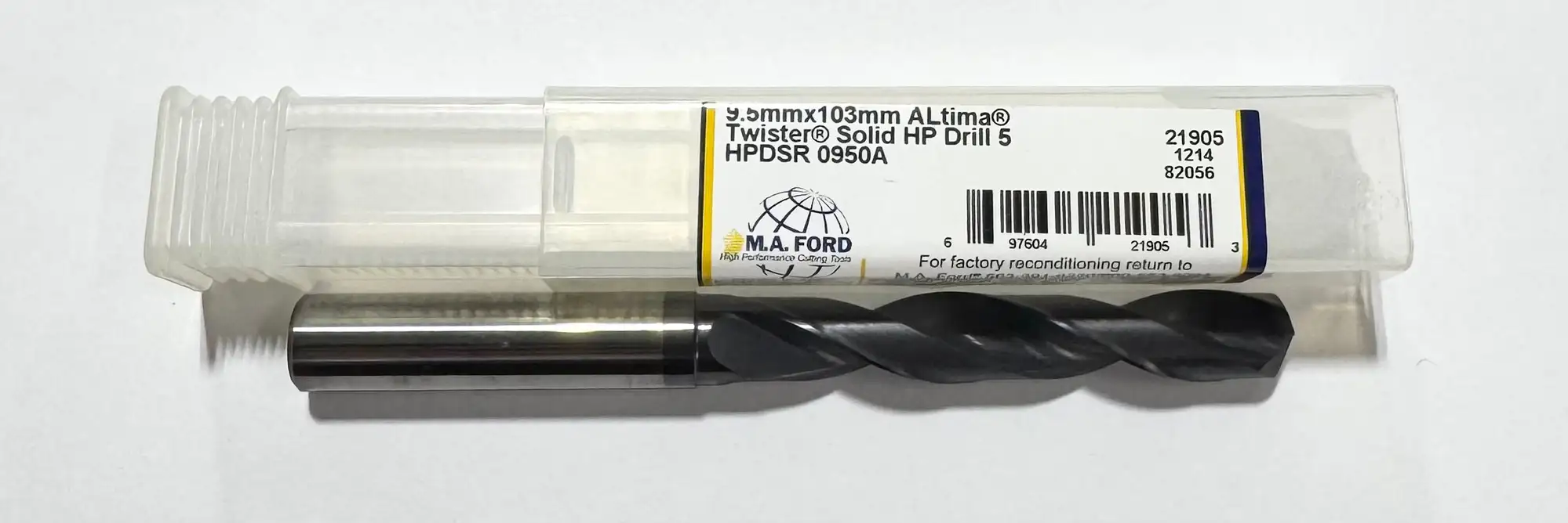 M.A. Ford 9.5mm Solid Carbide Drill ALtima Coated High Performance 2 Flute